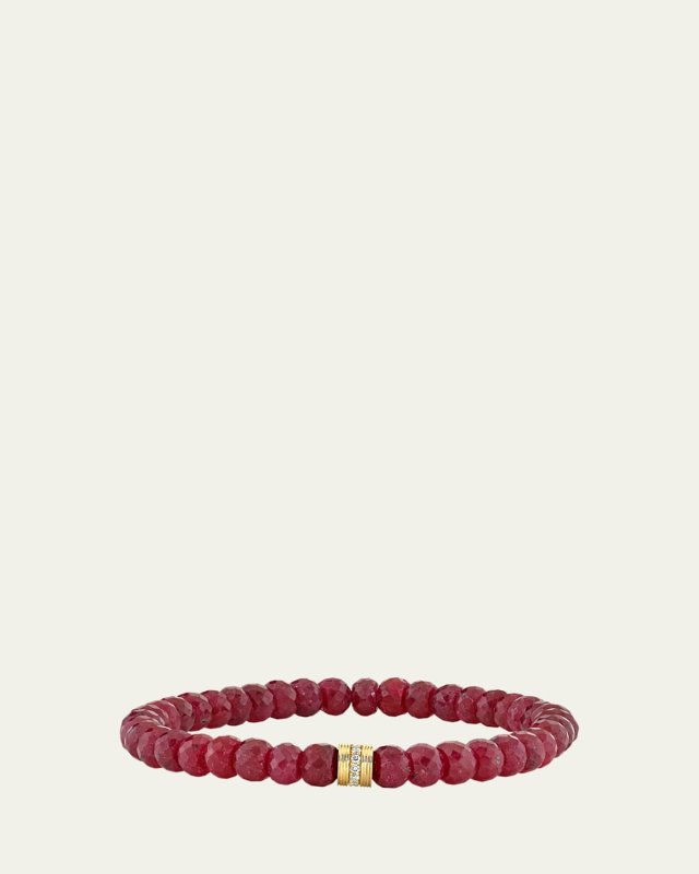 Fluted Ruby Beaded Bracelet with Pavé Diamonds